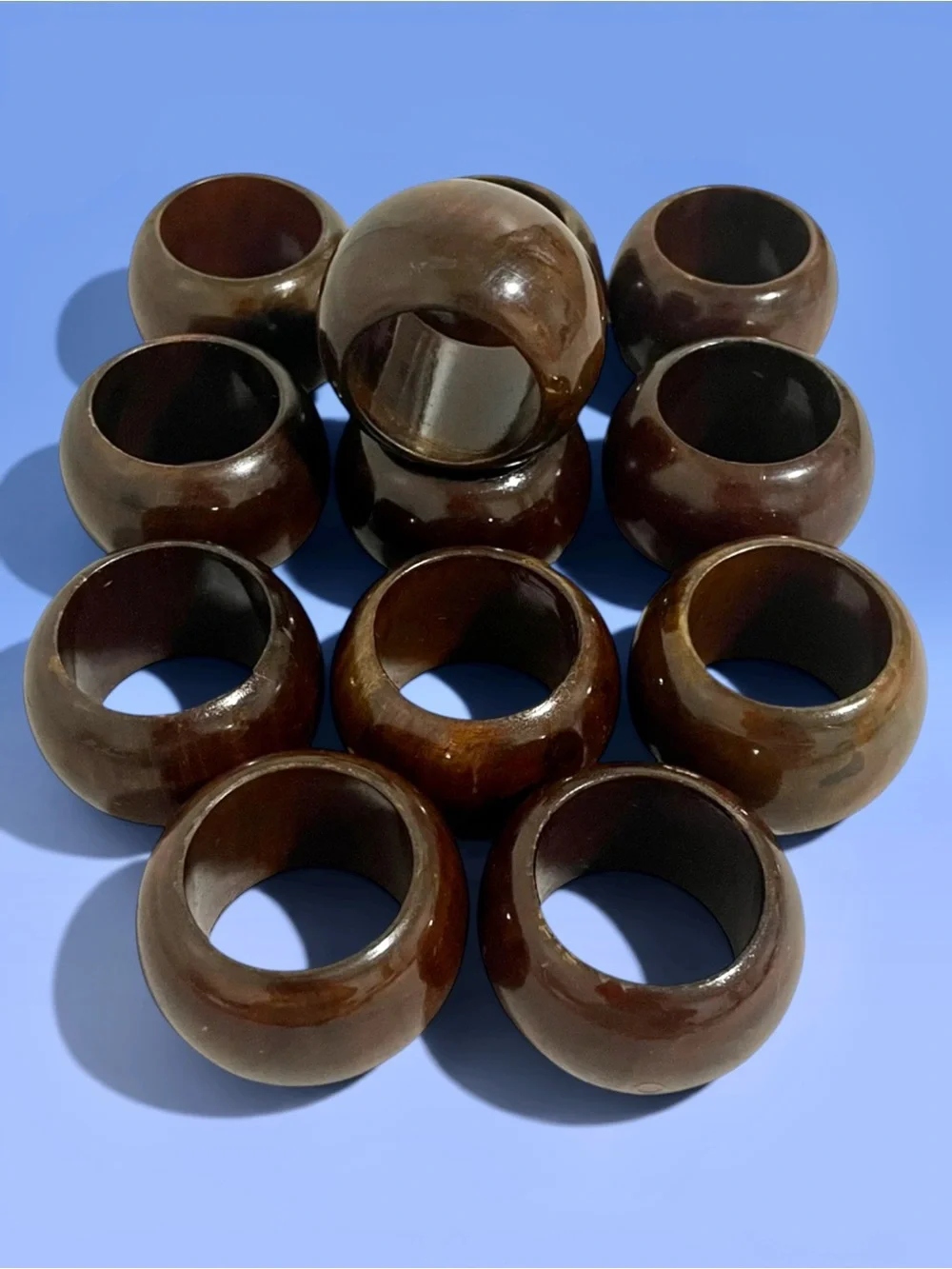 Wooden Napkin Rings Set Of 12 Dark Stained / Polished Wood Round Vintage